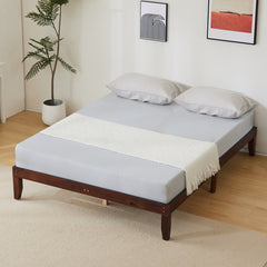 Haoyye Basic Painted Pine Wood Bed Frame in Brown, Full Single Wooden Bed with Durable, Sturdy Construction and Minimalist Eco Friendly Design, Easy to Assemble for Modern Bedrooms, Providing Superior Stability and Timeless Style for a Sleek Sleep Space