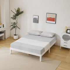 Haoyye Basic Painted Pine Wood Bed Frame, White – Full Single Wooden Bed With Sturdy Construction And Minimalist Design, Eco-Friendly, Easy To Assemble For Modern Bedrooms