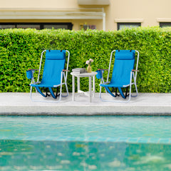 HAOYYE Folding Beach Chair Set of 2 for Adults, 4-Position Portable Backpack Foldable Camping Chair with Headrest, Cup Holder, and Wooden Armrests