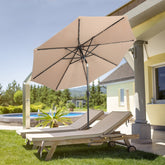 HAOYYE Outdoor Patio Umbrella Beige Waterproof Folding Sunshade with Lights Polyester Canopy and Durable Iron Frame Round Tilting Umbrella for Garden Deck Pool Backyard Use Base Not Included