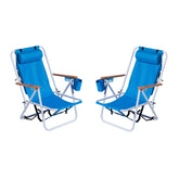 HAOYYE Folding Beach Chair Set of 2 for Adults, 4-Position Portable Backpack Foldable Camping Chair with Headrest, Cup Holder, and Wooden Armrests