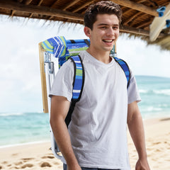 HAOYYE Folding Beach Chair Set of 2 for Adults 4 Position Backpack Portable Camping Chair with Headrest Cup Holder Wooden Armrests and Adjustable Recline Lightweight Foldable Lawn Chair for Beach Patio Travel Blue and Green Stripes