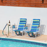 HAOYYE Folding Beach Chair Set of 2 for Adults 4 Position Backpack Portable Camping Chair with Headrest Cup Holder Wooden Armrests and Adjustable Recline Lightweight Foldable Lawn Chair for Beach Patio Travel Blue and Green Stripes