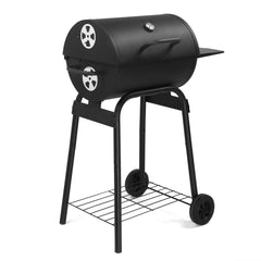 HAOYYE Charcoal Grills Outdoor BBQ Grill Barrel Style with Adjustable Charcoal Pan Side Table and Wheels for Backyard Patio Camping Picnics Garden Parties Large Cooking Space and Storage Shelf