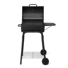 HAOYYE Charcoal Grills Outdoor BBQ Grill Barrel Style with Adjustable Charcoal Pan Side Table and Wheels for Backyard Patio Camping Picnics Garden Parties Large Cooking Space and Storage Shelf