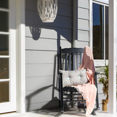 HAOYYE Square Wooden Rocking Chair with Wavy Backboard, Stylish Black Rocker for Patio, Garden, or Balcony, Durable Solid Wood Construction, Comfortable and Elegant Design for Relaxation and Outdoor Enjoyment