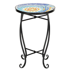 Haoyye Mosaic Round Bistro Table, Decorative Outdoor Patio Table For Balcony, Garden, Or Terrace