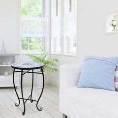 HAOYYE Inlaid Diamond-Colored Sea Mosaics Round Terrace Bistro Table, Elegant Outdoor Dining Table with Unique Design, Perfect for Patio, Balcony, Garden, or Café, Durable and Stylish Furniture for Outdoor Spaces