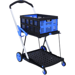 HAOYYE Collapsible Utility Cart Multi Use Foldable 2-Tier Shopping Cart with Rolling Wheels and Storage Baskets Lightweight Portable Design for Grocery Office Travel Home Blue