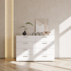 HAOYYE 8-Drawer Double Dresser for Bedroom, Wide Storage Cabinet for Living Room, Home Entryway or Hallway, Spacious White Modern Storage Solution, Stylish and Functional Furniture for Organized Home