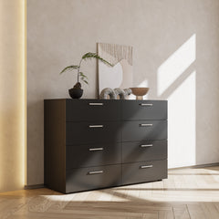 HAOYYE 8 Drawer Double Dresser for Bedroom & Living Room, Wide Storage Cabinet with Spacious Drawers for Home Entryway, Modern Black Design, Durable & Stylish, Multi-Purpose Furniture for Organizing Clothes & Accessories