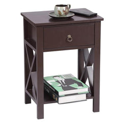 HAOYYE Modern Nightstand, Brown Side Table With 1 Drawer And Lower Storage Shelf, Sturdy Durable Design, Multifunctional Home Organizer, Practical And Stylish Space-Saving Storage Solution, End Table For Bedroom, Living Room, And Home Office Use