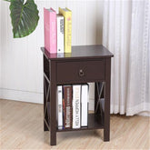 HAOYYE Modern Nightstand, Brown Side Table With 1 Drawer And Lower Storage Shelf, Sturdy Durable Design, Multifunctional Home Organizer, Practical And Stylish Space-Saving Storage Solution, End Table For Bedroom, Living Room, And Home Office Use