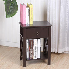 HAOYYE Modern Nightstand, Brown Side Table With 1 Drawer And Lower Storage Shelf, Sturdy Durable Design, Multifunctional Home Organizer, Practical And Stylish Space-Saving Storage Solution, End Table For Bedroom, Living Room, And Home Office Use