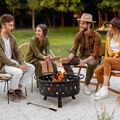HAOYYE 32IN Metal Fire Pit Outdoor Wood Burning Fire Bowl with Spark Screen and Poker Black Steel Firepit for Backyard Patio Garden Deck Camping Bonfire Heating Durable Round Fire Pit for Cold Weather Gathering