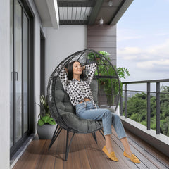 Haoyye Wicker Egg Chair Oversized Indoor Outdoor Lounge Chair with Soft Cushions Teardrop Rattan Cuddle Seat for Patio Porch Backyard Balcony Living Room Cozy Relaxing Furniture for Home or Garden Use