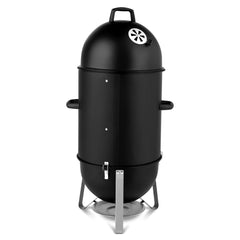 HAOYYE Vertical Steel Charcoal Smoker with Thermometer, 3-Layer Heavy Duty BBQ Grill Smoker Cooker for Outdoor Cooking, Black Barrel BBQ Grill with Adjustable Vents and Large Capacity