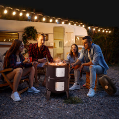 HAOYYE Black Vertical Charcoal Smoker Grill with Double Layer Design, Thermometer, Adjustable Air Vents and Lid, Ideal for Outdoor Backyard Patio Camping BBQ Cooking, Heavy Duty and Easy to Clean