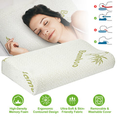 HAOYYE Bamboo Memory Foam Sleep Pillow, Contoured Cervical Orthopedic Pillow for Neck Support, Comfortable Breathable Design, Soft Cozy Feel, Unique and Stylish Home Decor, Luxury Quality Pillow for Restful Sleep and Spinal Alignment