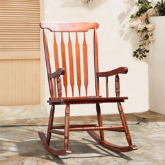 HAOYYE Patio Rocking Chair Solid Wood, Outdoor Porch Rocker Chair with Sturdy Wooden Frame, Comfortable Indoor Wooden Rocking Chair for Garden, Backyard, or Balcony, Elegant Brown Design for Relaxation and Style