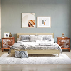 HAOYYE 2-Drawer Wood Nightstand, Bohemian Style Side Table with Storage, Rustic Wood Bedside Table for Bedroom, Living Room, Modern Retro Accent Table with Natural Wood Grain, Compact and Durable Design for Small Spaces