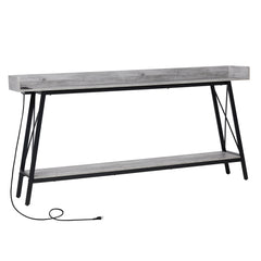 HAOYYE 70.9 Inch Extra Long Console Table with 2 Power Outlets and USB Ports, Rustic Industrial Sofa Table Behind Couch for Living Room, Narrow Entryway Hallway Long Bar Table in Gray, Soft Cozy Warm Design, Functional and Stylish Home Decor