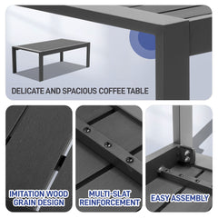 Haoyye Outdoor Loveseat Sofa and Coffee Table Set with Grey Aluminum Frame and Dark Grey Cushions, Modern Patio Conversation Furniture for Balcony, Garden, Porch or Deck, Weather Resistant and Comfortable Seating Solution