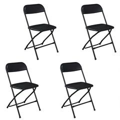HAOYYE 4pcs Injection Molding Classic Garden Plastic Folding Chairs, Sturdy and Lightweight, Black, Easy to Store and Transport, Perfect for Outdoor and Indoor Use