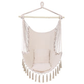 HAOYYE Pillow Tassel Hanging Chair Hammock Swing Chair with Soft Cushion for Indoor Outdoor Use, Lightweight Comfortable Air Chair for Porch Patio Balcony Backyard