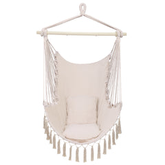 HAOYYE Pillow Tassel Hanging Chair Hammock Swing Chair with Soft Cushion for Indoor Outdoor Use, Lightweight Comfortable Air Chair for Porch Patio Balcony Backyard