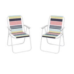 Haoyye 2PCS Folding Beach Chair Set, Lightweight Beach Chairs with High Back, Portable Foldable Lawn Chair with Hard Armrests, Colorful Stripes, Ideal for Beach, Camping, and Outdoor Relaxation