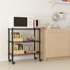 HAOYYE 3-Layer Plastic Coated Iron Shelf with 1.5" Plastic Wheels, Black, Premium Quality, Stylish and Durable Storage Rack, Perfect for Organizing Home, Office, or Kitchen, Comfortable and Modern Design with Decorative Appeal