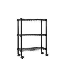 HAOYYE 3-Layer Plastic Coated Iron Shelf with 1.5" Plastic Wheels, Black, Premium Quality, Stylish and Durable Storage Rack, Perfect for Organizing Home, Office, or Kitchen, Comfortable and Modern Design with Decorative Appeal