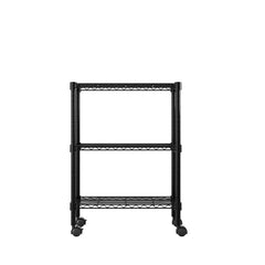 HAOYYE 3-Layer Plastic Coated Iron Shelf with 1.5" Plastic Wheels, Black, Premium Quality, Stylish and Durable Storage Rack, Perfect for Organizing Home, Office, or Kitchen, Comfortable and Modern Design with Decorative Appeal