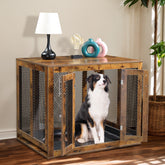 HAOYYE Furniture Dog Crate with Tray for Large Dogs, Indoor Pet Kennel Cage with Door, Decorative Wooden Dog House, Modern End Table Nightstand, Rustic Brown Finish, Stylish and Functional Design for Home and Pets
