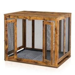 HAOYYE Furniture Dog Crate with Tray for Large Dogs, Indoor Pet Kennel Cage with Door, Decorative Wooden Dog House, Modern End Table Nightstand, Rustic Brown Finish, Stylish and Functional Design for Home and Pets