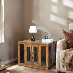HAOYYE Furniture Dog Crate with Tray for Medium Dogs, Indoor Aesthetic Puppy Kennel Pet House Dog Cage with Door, Modern Decorative Wood Design, Pretty Cute Fancy End Side Table Nightstand, Rustic Brown Soft Finish, Stylish Pet Furniture