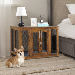 HAOYYE Furniture Dog Crate with Tray for Medium Dogs, Indoor Aesthetic Puppy Kennel Pet House Dog Cage with Door, Modern Decorative Wood Design, Pretty Cute Fancy End Side Table Nightstand, Rustic Brown Soft Finish, Stylish Pet Furniture