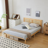 HAOYYE Queen Size Solid Wood Platform Bed Frame with Headboard, Natural Finish, Sturdy and Durable Wooden Bed Frame for Bedroom, No Box Spring Required, Space-Saving Modern Design, Easy Assembly, Sleek and Elegant Platform Bed for Adults