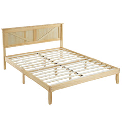 HAOYYE Queen Size Solid Wood Platform Bed Frame with Headboard, Natural Finish, Sturdy and Durable Wooden Bed Frame for Bedroom, No Box Spring Required, Space-Saving Modern Design, Easy Assembly, Sleek and Elegant Platform Bed for Adults