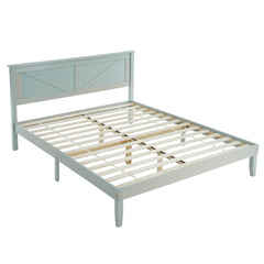HAOYYE Queen Size Solid Wood Platform Bed Frame with Headboard, Gray Wash, Modern Bed Frame with Sturdy Wooden Slats, No Box Spring Needed, Durable and Stylish Bedroom Furniture, Easy Assembly, Ideal for Bedroom, Guest Room, or Master Bedroom