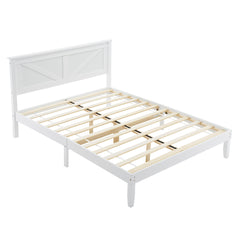 HAOYYE Queen Size Solid Wood Platform Bed Frame with Headboard, White - Sturdy Wooden Slat Support, No Box Spring Needed, Modern Design, Easy Assembly, Perfect for Bedroom, Durable, Space-Saving, Classic White Finish for Home Décor