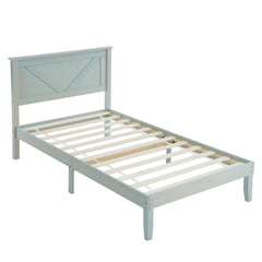 HAOYYE Twin Size Solid Wood Platform Bed Frame with Headboard, Gray Wash Finish, Sturdy and Durable Construction, No Box Spring Needed, Modern Design with Supportive Slats, Easy Assembly, Ideal for Bedroom, Guest Room, and Kids Room