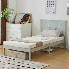 HAOYYE Twin Size Solid Wood Platform Bed Frame with Headboard, Gray Wash Finish, Sturdy and Durable Construction, No Box Spring Needed, Modern Design with Supportive Slats, Easy Assembly, Ideal for Bedroom, Guest Room, and Kids Room