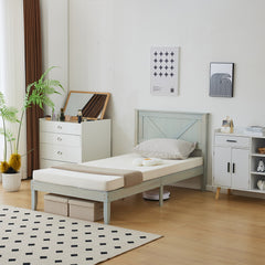 HAOYYE Twin Size Solid Wood Platform Bed Frame with Headboard, Gray Wash Finish, Sturdy and Durable Construction, No Box Spring Needed, Modern Design with Supportive Slats, Easy Assembly, Ideal for Bedroom, Guest Room, and Kids Room