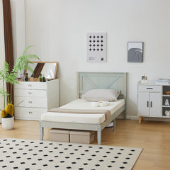 HAOYYE Twin Size Solid Wood Platform Bed Frame with Headboard, Gray Wash Finish, Sturdy and Durable Construction, No Box Spring Needed, Modern Design with Supportive Slats, Easy Assembly, Ideal for Bedroom, Guest Room, and Kids Room