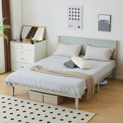 HAOYYE Full Size Solid Wood Platform Bed Frame with Headboard, Gray Wash Finish, Sturdy and Durable, No Box Spring Needed, Modern Minimalist Design, Easy Assembly, Stable Support with 9 Legs and 14 Slats, Perfect for Bedroom or Guest Room