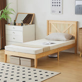 HAOYYE Twin Size Solid Wood Platform Bed Frame with Headboard, Natural Wood Finish, Sturdy and Durable, No Box Spring Needed, Modern Design with Strong Support, Easy Assembly, Perfect for Bedroom, Kids Room, or Guest Room