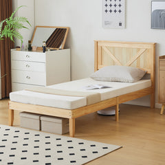 HAOYYE Twin Size Solid Wood Platform Bed Frame with Headboard, Natural Wood Finish, Sturdy and Durable, No Box Spring Needed, Modern Design with Strong Support, Easy Assembly, Perfect for Bedroom, Kids Room, or Guest Room