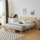 HAOYYE Full Size Solid Wood Platform Bed Frame with Headboard, Natural Wood Finish, Sturdy and Durable, No Box Spring Needed, Modern Minimalist Design, Easy Assembly, Space-Saving, Comfortable Support for Bedroom or Guest Room